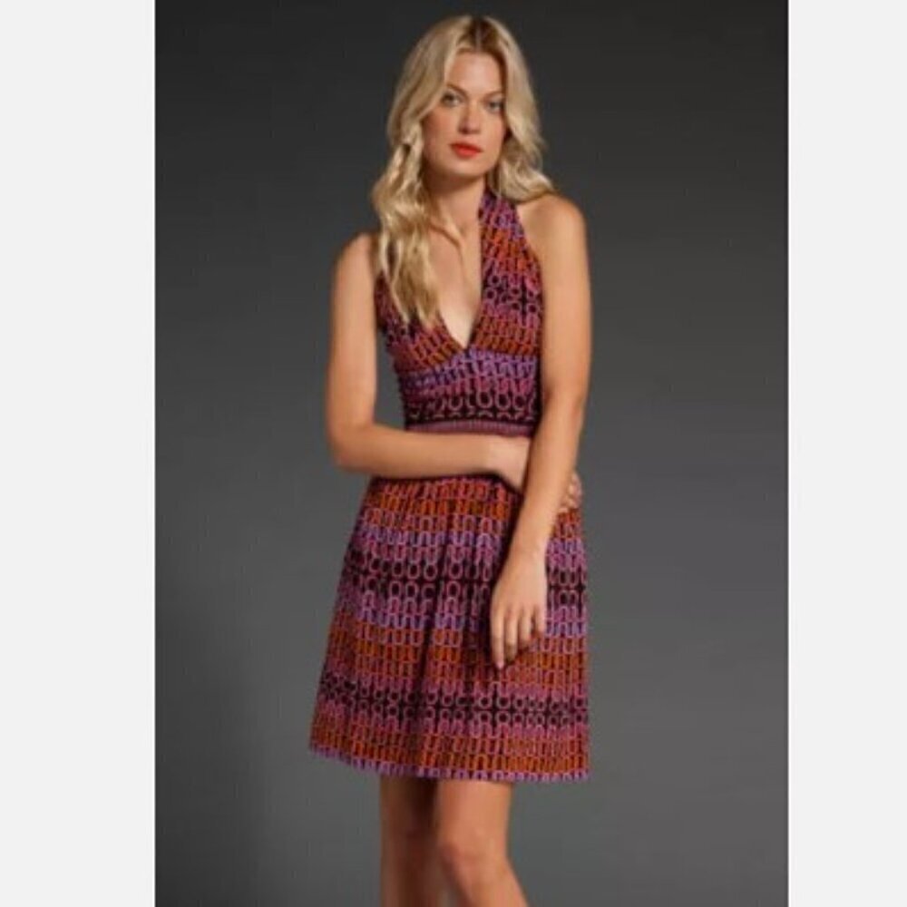 Trina Turk Loop De Loop Campania Silk Halter Mini Dress Size 4